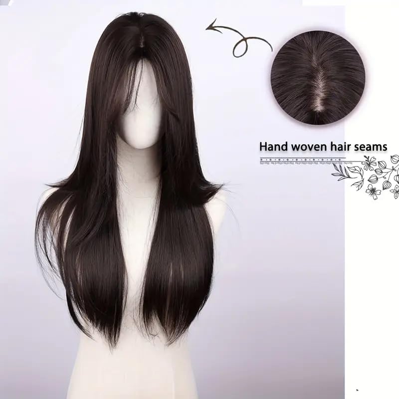 ASSU 26-Inch Long Straight Synthetic Wig with Bangs – 150% Density, Heat-Resistant Fiber, Comfortable Rose Net Cap, Elegant Style for Fashion, Cosplay & Special Occasions (Black) - Image 5