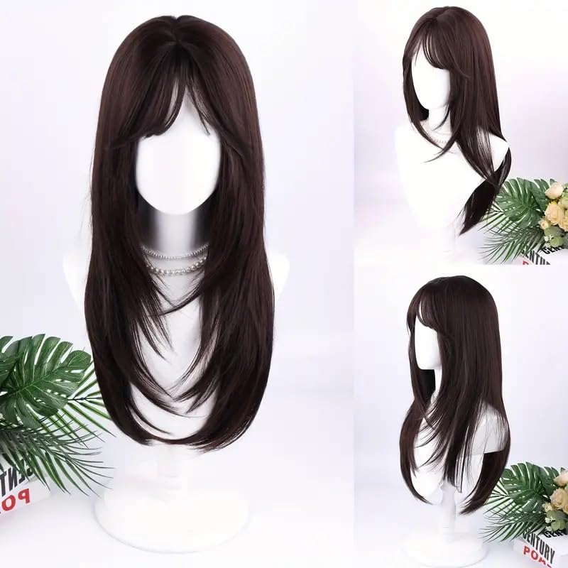ASSU 26-Inch Long Straight Synthetic Wig with Bangs – 150% Density, Heat-Resistant Fiber, Comfortable Rose Net Cap, Elegant Style for Fashion, Cosplay & Special Occasions (Black) - Image 4
