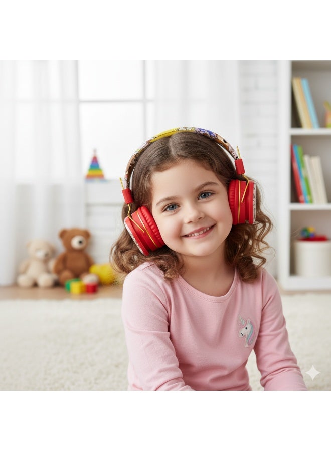 AH-906G1 Wired Kids Headphones with 400mAh Battery, Clear Sound, Built-in Microphone, and Volume Control - red - Image 4