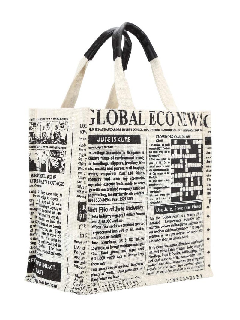 Jute Cottage Jute Bags for Lunch for Women and Men Jute Multi-Purpose Bags Newspaper Print - Image 1
