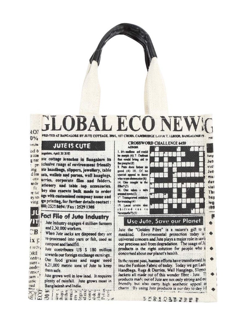 Jute Cottage Jute Bags for Lunch for Women and Men Jute Multi-Purpose Bags Newspaper Print - Image 2