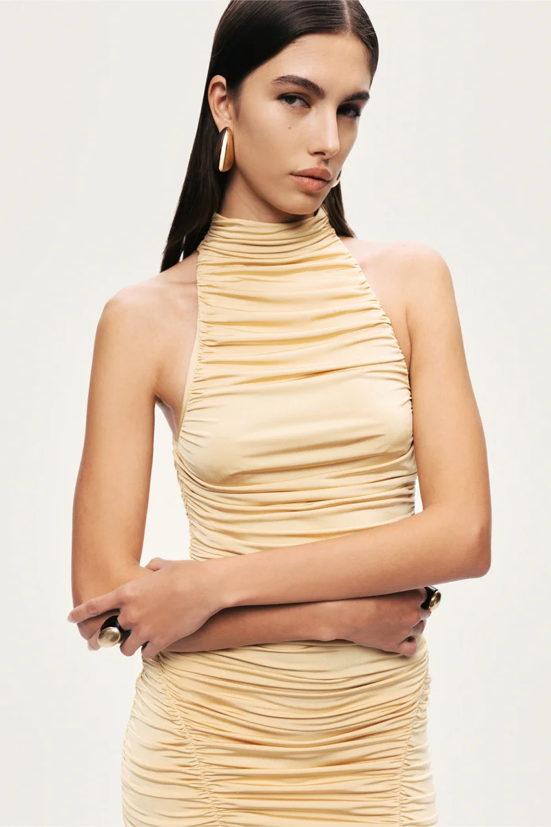 Nocturne  Ruched Halter Midi Dress for Women | Best Price UAE