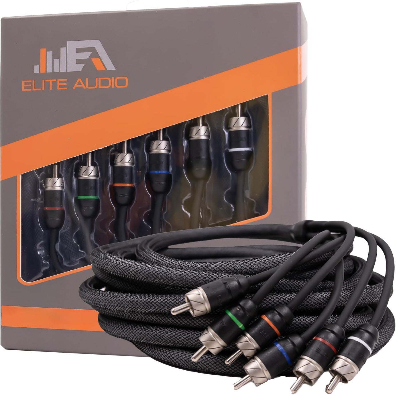 Elite Audio Premium Series 15ft 6Channel Car Audio RCA Cable Double Shielded Oxygen Free Copper Noise Reducing Audio Cable for Amplifiers Subwoofers Speakers and Processors PRM615