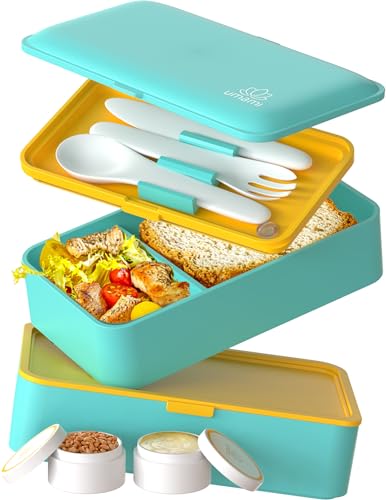 Umami Bento Box Adult Allin1 w 4 Utensils 100 Leakproof Dishwasher  Microwave Safe Lunch Containers for Adults w 4 Compartments Fresh Turquoise 40 oz