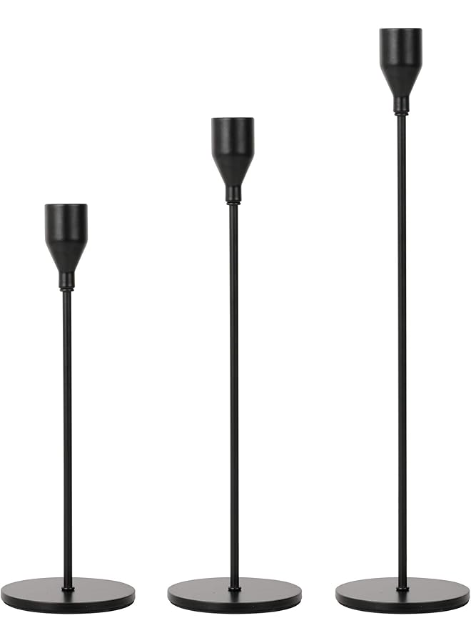 The Bros Black Candlesticks Holders Set of 3, Black Taper Candles Holders for Candlestick, Modern Farmhouse Decor Mantle Fireplace Dinner Table Centerpieces Decoration - Image 1