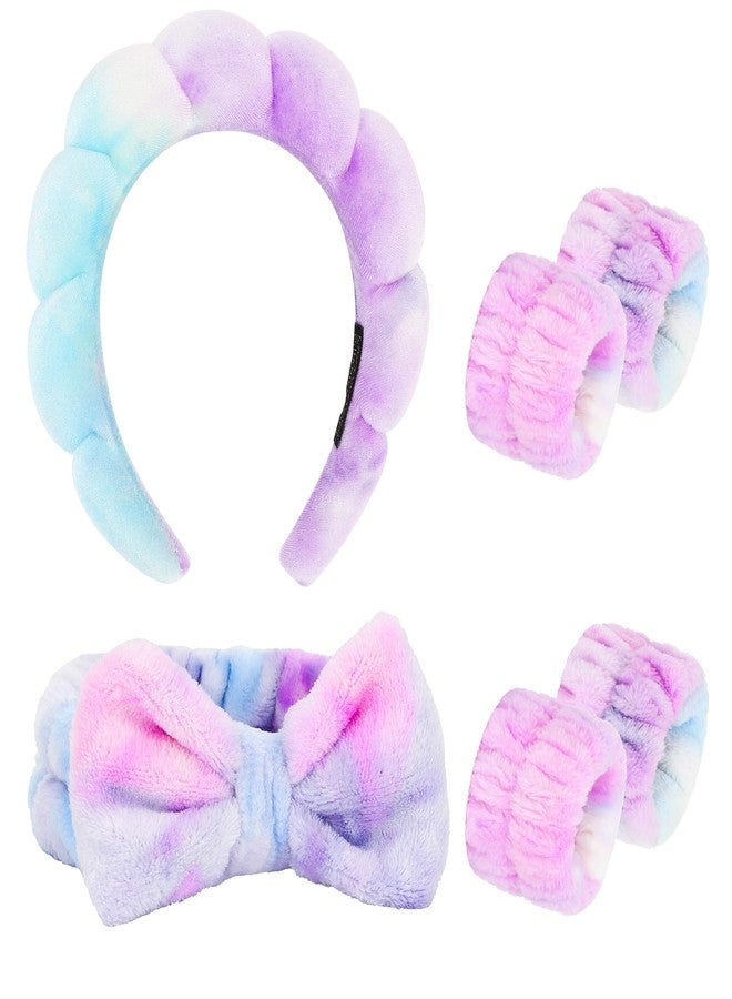 CAVETEE 6 Pack Puffy Bow Tie Headbands with Makeup Wristbands - Cute Spa, Face Washing and Makeup Set for Women and Girls - Image 1