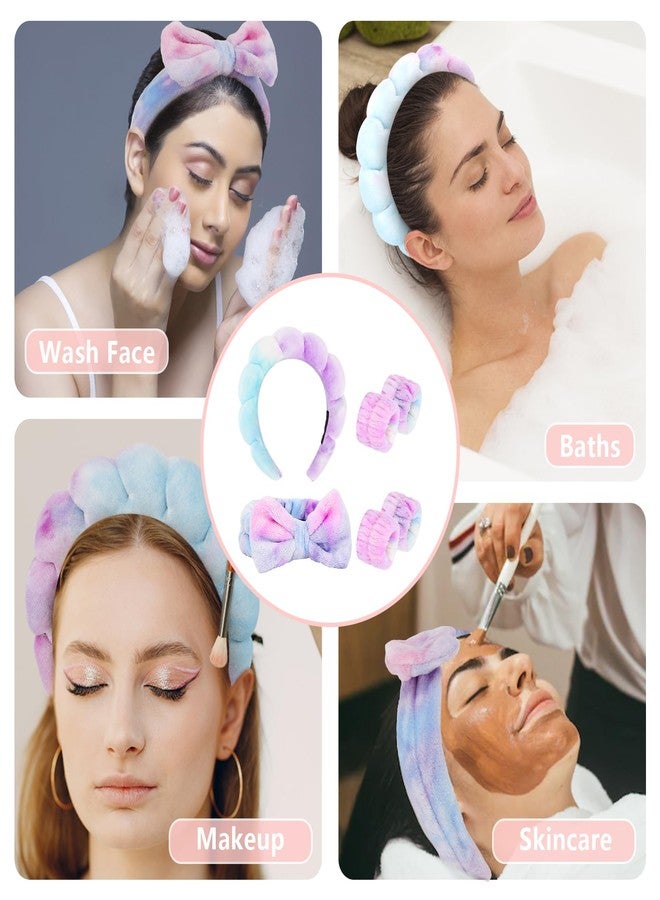 CAVETEE 6 Pack Puffy Bow Tie Headbands with Makeup Wristbands - Cute Spa, Face Washing and Makeup Set for Women and Girls - Image 5