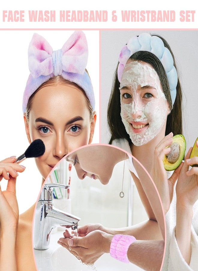 CAVETEE 6 Pack Puffy Bow Tie Headbands with Makeup Wristbands - Cute Spa, Face Washing and Makeup Set for Women and Girls - Image 3