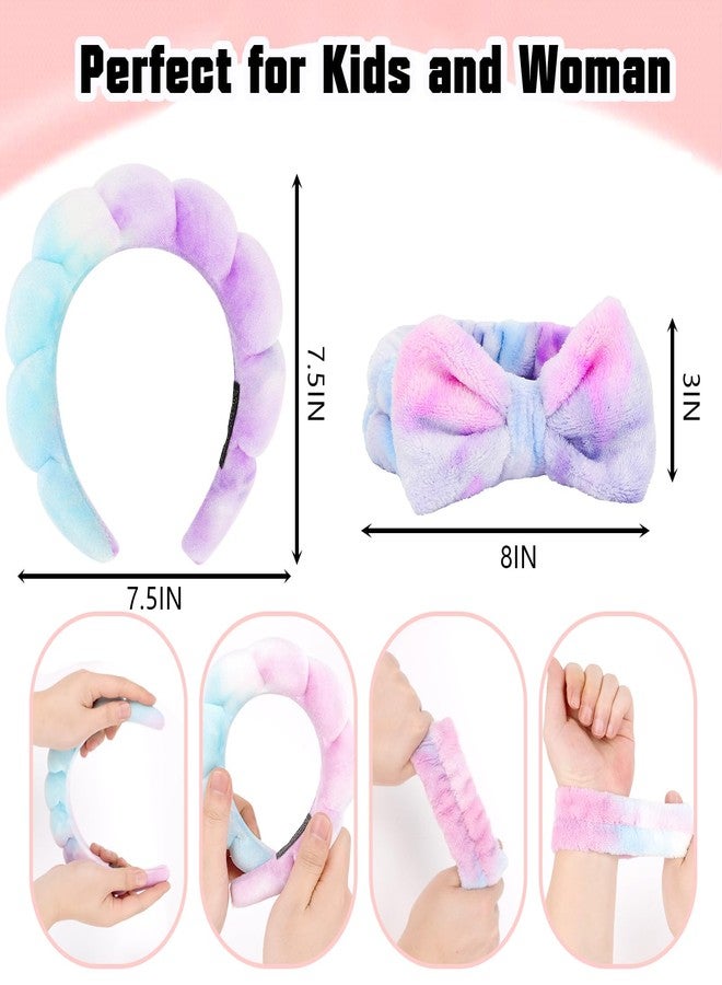 CAVETEE 6 Pack Puffy Bow Tie Headbands with Makeup Wristbands - Cute Spa, Face Washing and Makeup Set for Women and Girls - Image 2