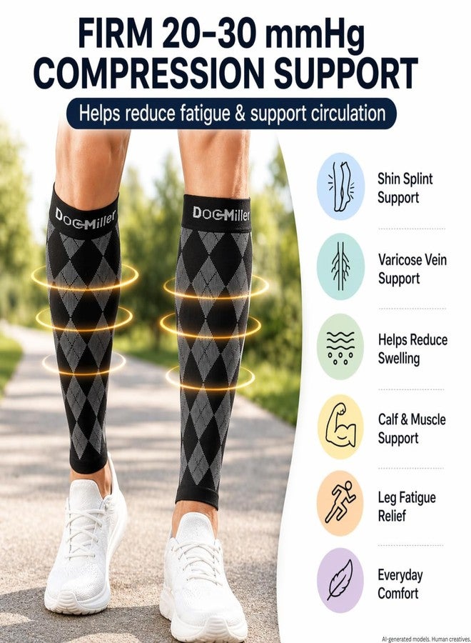 Doc Miller Calf Compression Sleeve 20-30 mmHg - Footless Socks for Circulation, Calf Support, Leg Pain Relief, Shin Splints & Varicose Veins, Men & Women, Running, Nurses, Travel (Argyle, 1 Pair) - Image 2