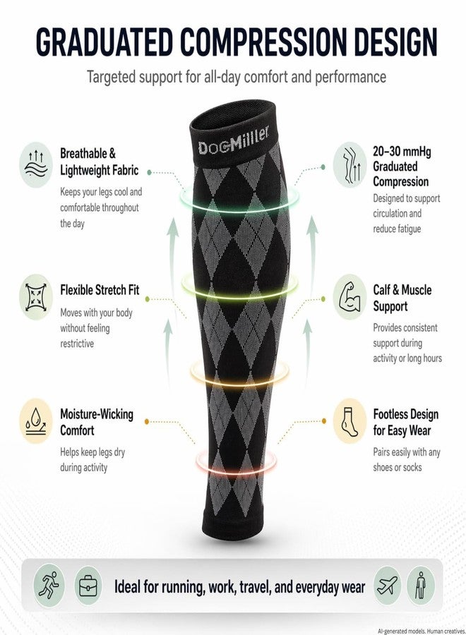Doc Miller Calf Compression Sleeve 20-30 mmHg - Footless Socks for Circulation, Calf Support, Leg Pain Relief, Shin Splints & Varicose Veins, Men & Women, Running, Nurses, Travel (Argyle, 1 Pair) - Image 3