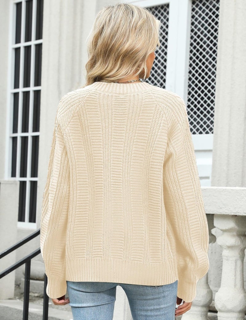 Rapbin Women's Cardigan Sweaters Button Crewneck Open Front Long Sleeve Fall&Winter Knit Coat (Apricot L) - Image 4
