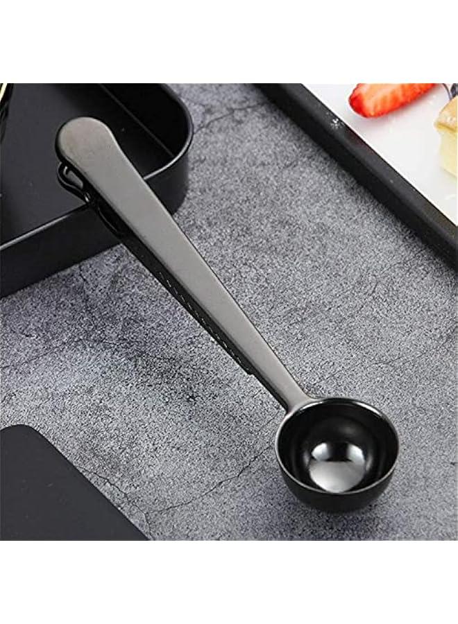 2pcs Coffee Scoop with Clip, Stainless Steel Multi Function Coffee Measuring Spoon，Great Measuring Coffee, Tea，Protein Powder, Instant Drinks More - Perfect Coffee Spoon Bag Clip (Black)  - Image 3
