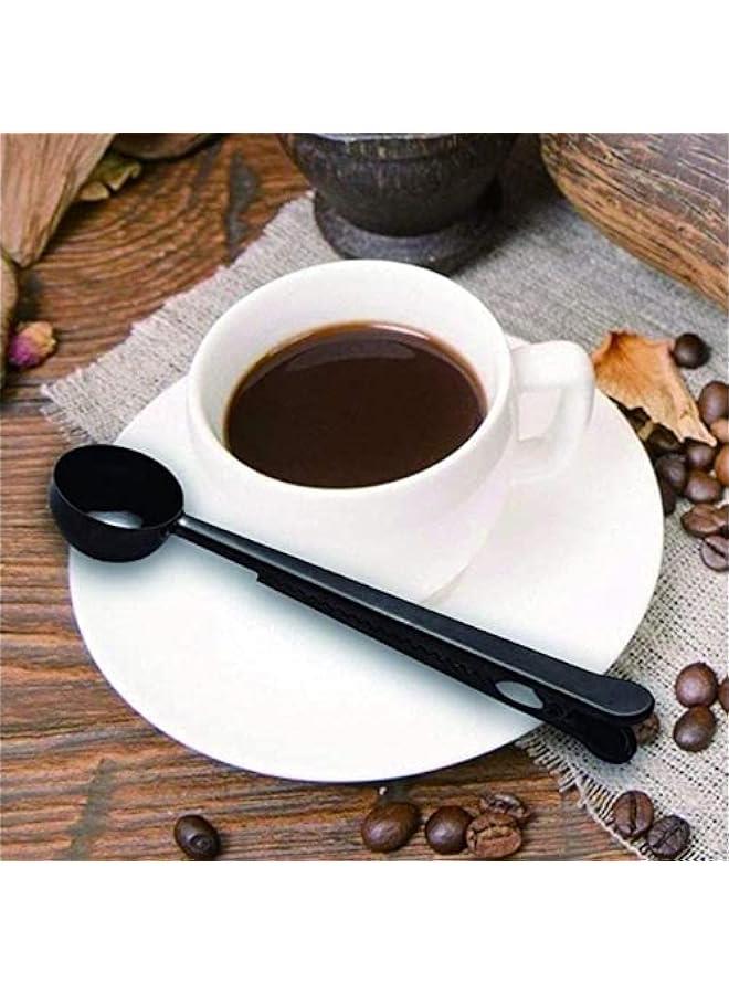 2pcs Coffee Scoop with Clip, Stainless Steel Multi Function Coffee Measuring Spoon，Great Measuring Coffee, Tea，Protein Powder, Instant Drinks More - Perfect Coffee Spoon Bag Clip (Black)  - Image 1