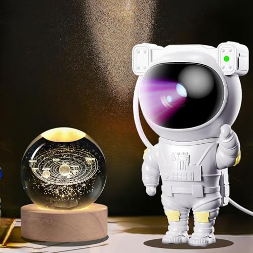 Desidiya Galaxy Projector Night Light & Solar System LED Crystal Ball Space Lamp for Kids’ Bedroom, House Party Decor, Adjustable Magnetic White Astronaut Head Light for Decoration (Combo) - Image 1