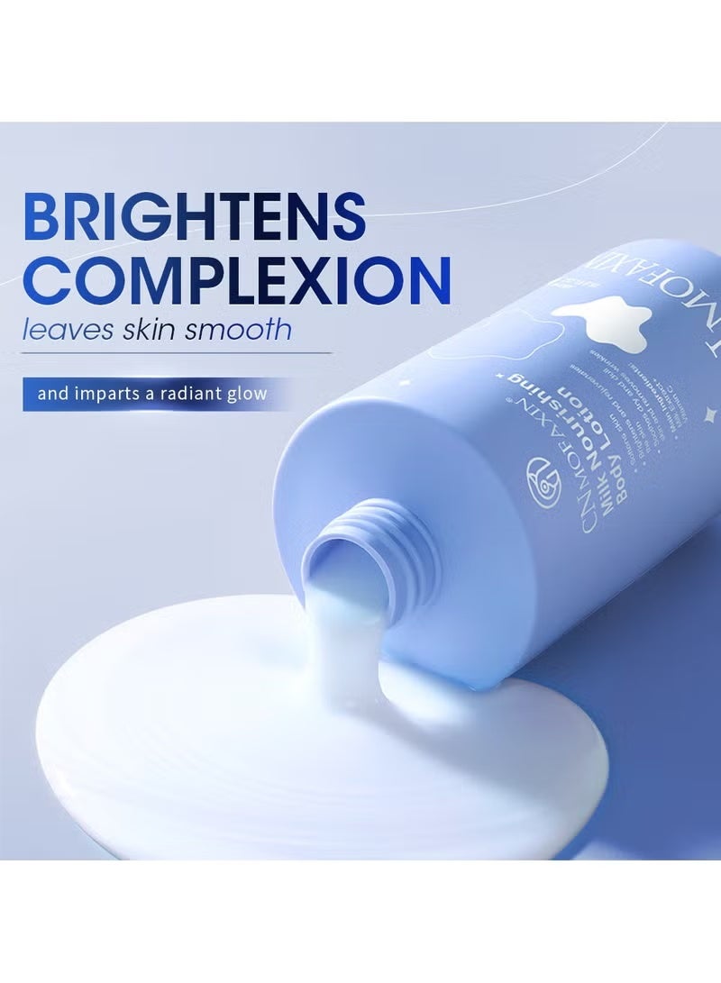 CNMOFAXIN لوشن الجسم المغذي بالحليب (480 مل × 2 عبوة) – لوشن ترطيب عميق وتفتيح البشرة مع مستخلص الحليب وفيتامين C – يهدئ البشرة الجافة، ويستعيد الإشراقة، والنعومة، والرطوبة – لليدين، الوجه، القدمين والجسم - Image 5