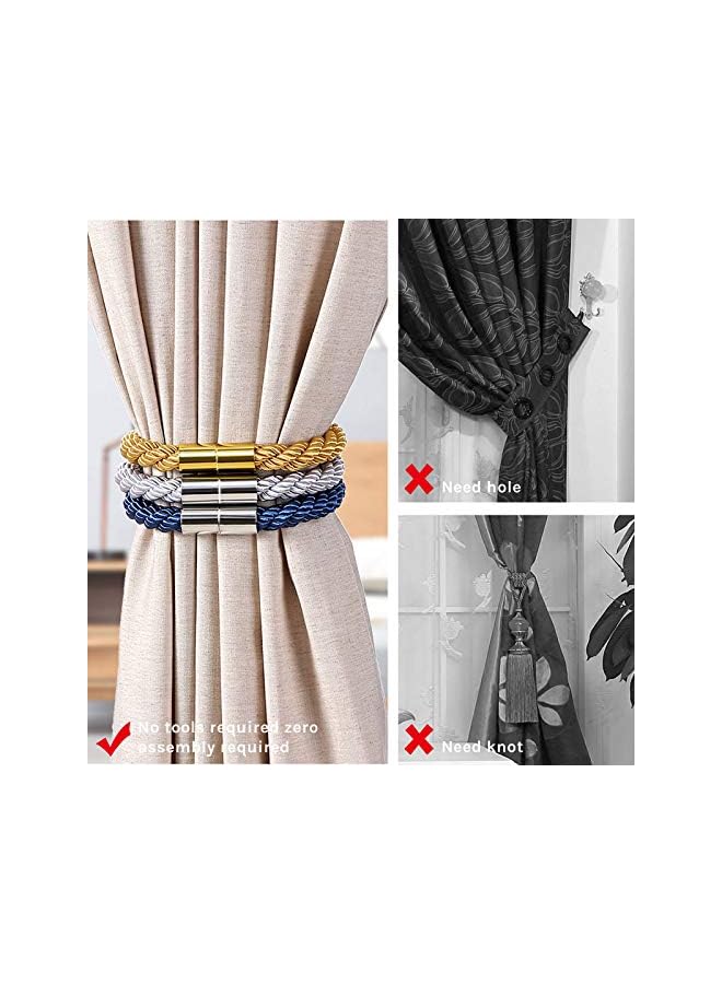 The Bros 2 Pack Strong Magnetic Curtain Tiebacks Modern Simple Style Drape Tie Backs Convenient Decorative Weave Rope Curtain Holdbacks for Thin or Thick Home & Office Window Draperies (Beige) - Image 2