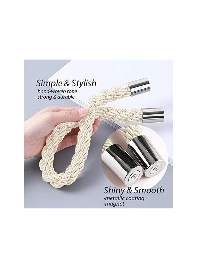 The Bros 2 Pack Strong Magnetic Curtain Tiebacks Modern Simple Style Drape Tie Backs Convenient Decorative Weave Rope Curtain Holdbacks for Thin or Thick Home & Office Window Draperies (Beige) - Image 3