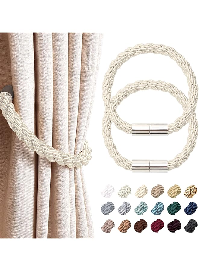 The Bros 2 Pack Strong Magnetic Curtain Tiebacks Modern Simple Style Drape Tie Backs Convenient Decorative Weave Rope Curtain Holdbacks for Thin or Thick Home & Office Window Draperies (Beige) - Image 1