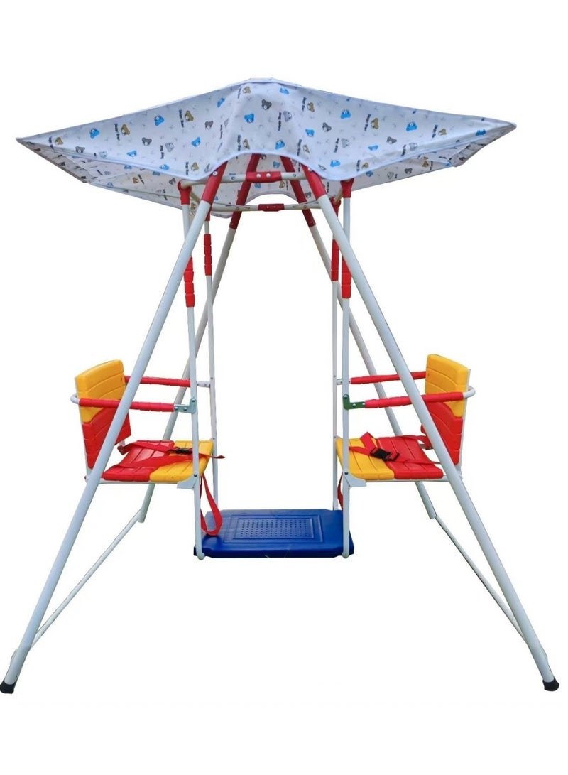 Double swing for children, children's swing with canopy, multi-colored - Image 1