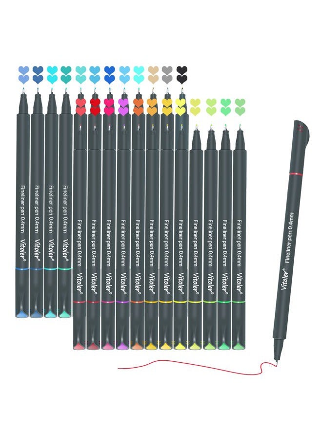 VITOLER 24 Colored Journaling Pens, Fine Line Point Drawing Marker Pens for Writing Journaling Planner Coloring Book Sketching Taking Note Calendar Art Projects Office School Supplies (24 Colors) - Image 1