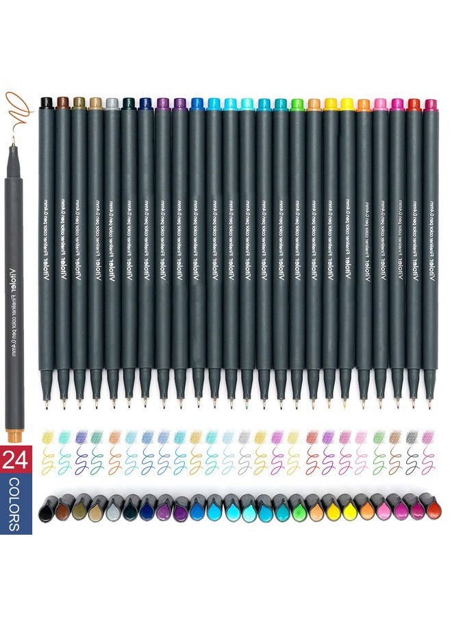 VITOLER 24 Colored Journaling Pens, Fine Line Point Drawing Marker Pens for Writing Journaling Planner Coloring Book Sketching Taking Note Calendar Art Projects Office School Supplies (24 Colors) - Image 2