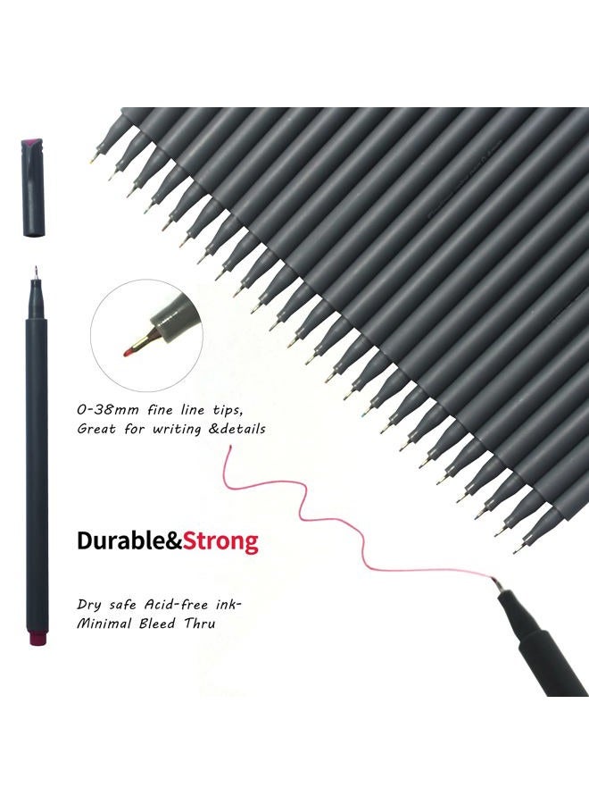 VITOLER 24 Colored Journaling Pens, Fine Line Point Drawing Marker Pens for Writing Journaling Planner Coloring Book Sketching Taking Note Calendar Art Projects Office School Supplies (24 Colors) - Image 3
