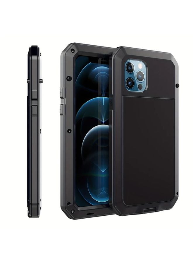 غطاء آيفون 12 ميني أسود مع واقي شاشة مدمج - حماية كاملة للهاتف - Image 1