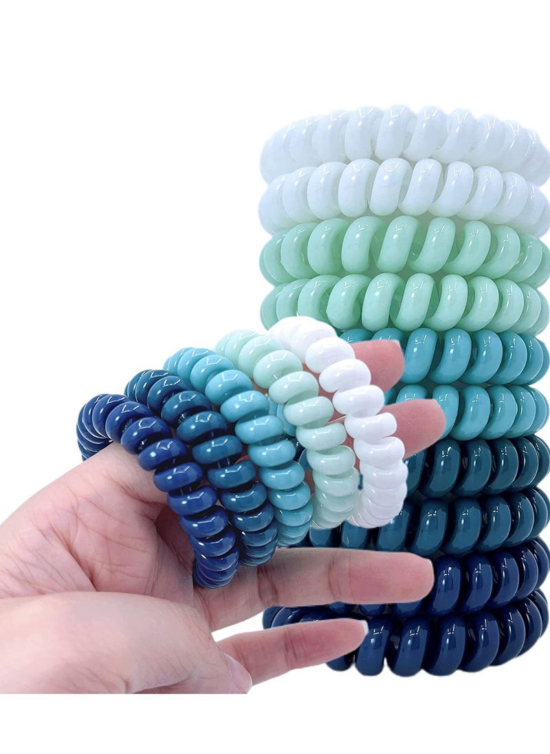 Y&D Spiral Hair Ties, KASTWAVE 10Pcs No Crease Coil Elastic Phone Cord Coils Blue Teal White, Ponytail Holder Clear Scrunchies Colorful for Women Girls Thick Thin  - Image 1