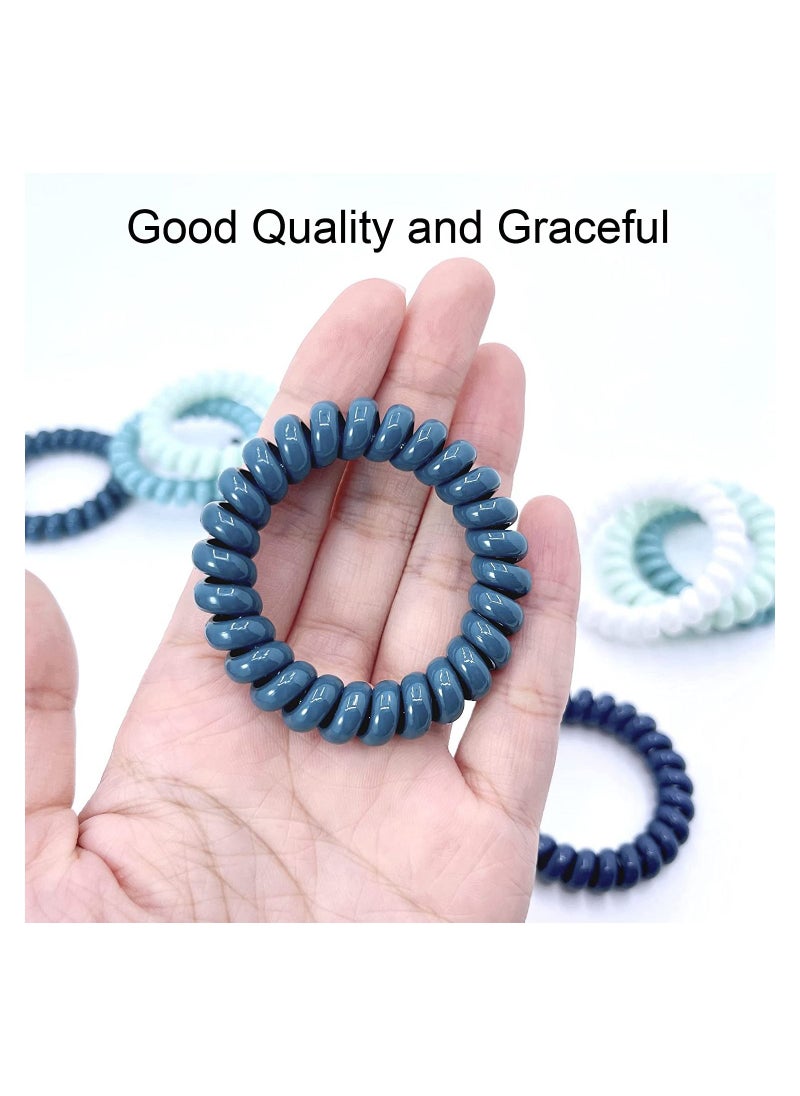 Y&D Spiral Hair Ties, KASTWAVE 10Pcs No Crease Coil Elastic Phone Cord Coils Blue Teal White, Ponytail Holder Clear Scrunchies Colorful for Women Girls Thick Thin  - Image 4