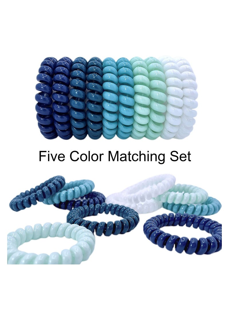 Y&D Spiral Hair Ties, KASTWAVE 10Pcs No Crease Coil Elastic Phone Cord Coils Blue Teal White, Ponytail Holder Clear Scrunchies Colorful for Women Girls Thick Thin  - Image 3