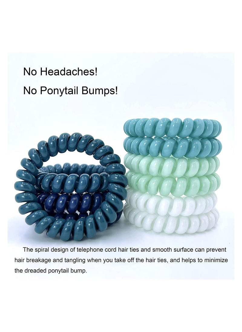 Y&D Spiral Hair Ties, KASTWAVE 10Pcs No Crease Coil Elastic Phone Cord Coils Blue Teal White, Ponytail Holder Clear Scrunchies Colorful for Women Girls Thick Thin  - Image 2