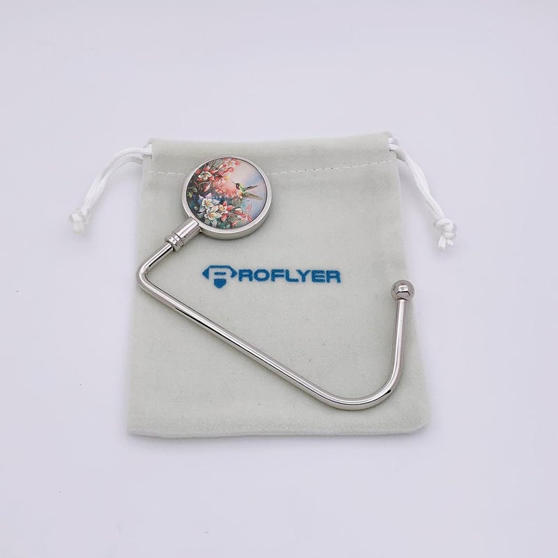ROFLYER Purse Hook Hanger for Table Bar Handbag Hanger Safer Cleaner Bag Table Hanger with Velvet Pouch (Hummingbird Flowers) - Image 4