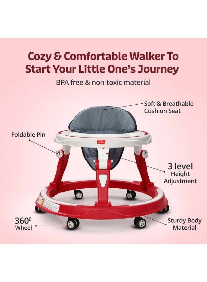 Luvlap Elegant 360° Baby Walkers for 6-18 Months | 3 Level Height Adjustment Walker/Advanced Baby Activity Walker for Kids, Walker for Boys & Girls, Raspberry - Image 2