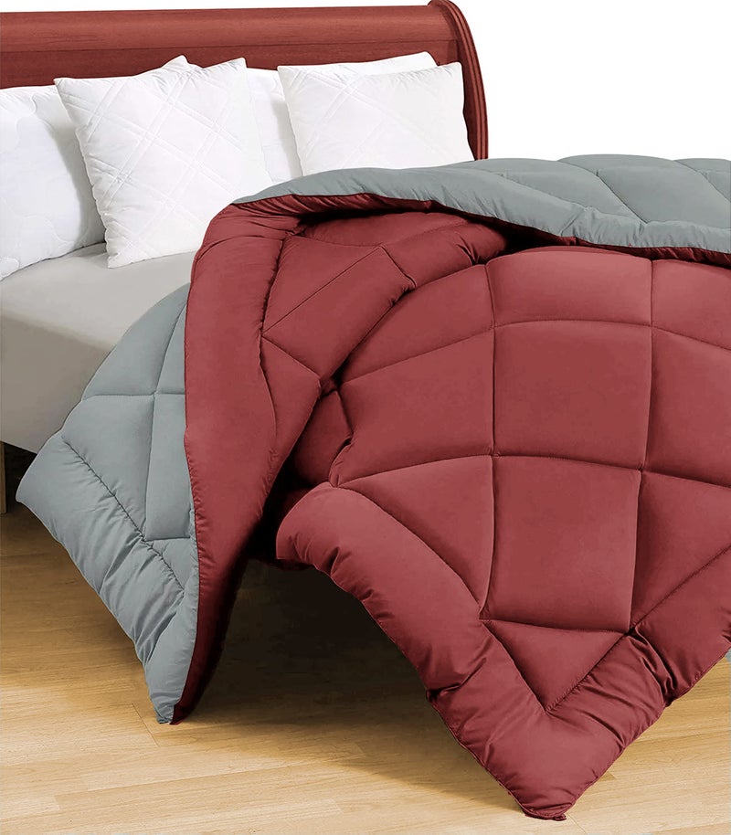 VAS COLLECTIONS Microfibre All Season/Winter Solid Reversible Double Bed Comforter Blanket | Quilt | Razai - (220 GSM, Maroon and Light Grey) 220x240cm - Image 2