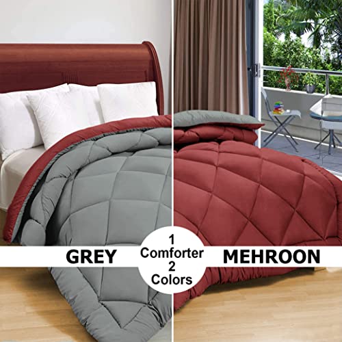 VAS COLLECTIONS Microfibre All Season/Winter Solid Reversible Double Bed Comforter Blanket | Quilt | Razai - (220 GSM, Maroon and Light Grey) 220x240cm - Image 3