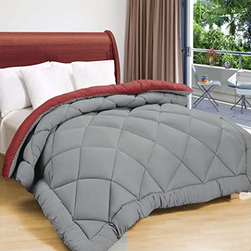 VAS COLLECTIONS Microfibre All Season/Winter Solid Reversible Double Bed Comforter Blanket | Quilt | Razai - (220 GSM, Maroon and Light Grey) 220x240cm - Image 4