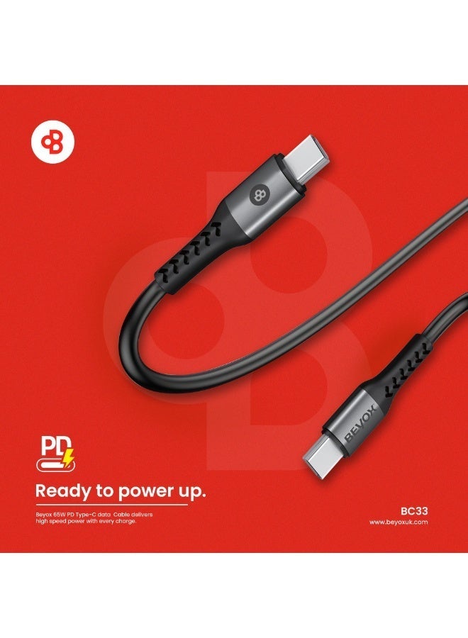 BEYOX 65W Fast PD Cable  with 1m Type-C to Type-C Cable – High-Speed Wall Charger for Laptops, Tablets & Smartphones Bc33 - Image 3