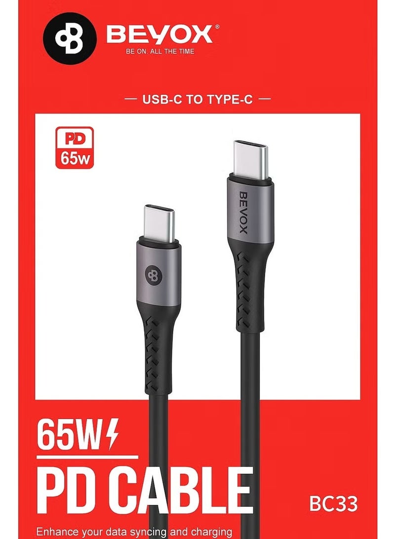 BEYOX 65W Fast PD Cable  with 1m Type-C to Type-C Cable – High-Speed Wall Charger for Laptops, Tablets & Smartphones Bc33 - Image 1