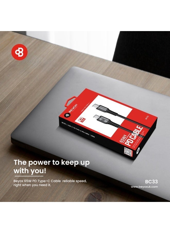 BEYOX 65W Fast PD Cable  with 1m Type-C to Type-C Cable – High-Speed Wall Charger for Laptops, Tablets & Smartphones Bc33 - Image 2