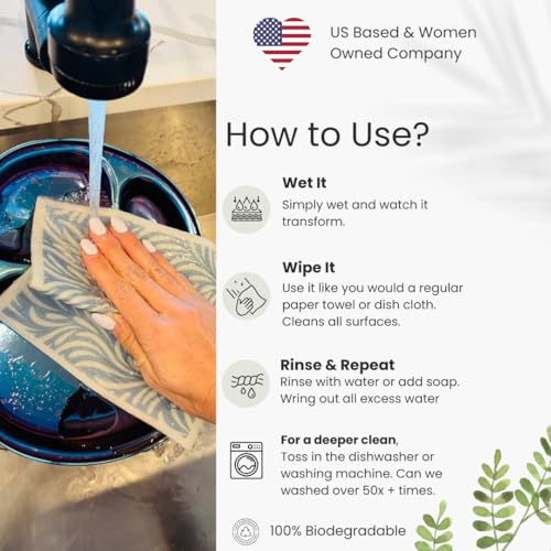 Harps&Seb Swedish Dishcloths for Kitchen Dish Towels - 5 Pack, Non-Scratch Reusable Paper Towels, Super Absorbent Washable Swedish Dish Cloths, No Odor, Biodegradable, Blue Design - Image 3