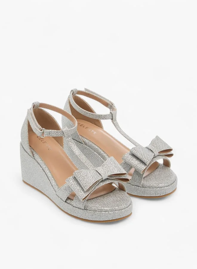 Celeste Girls Embellished Wedge Sandals With Hook And Loop Closure