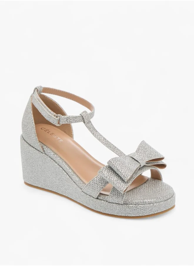 Celeste Girls Embellished Wedge Sandals With Hook And Loop Closure