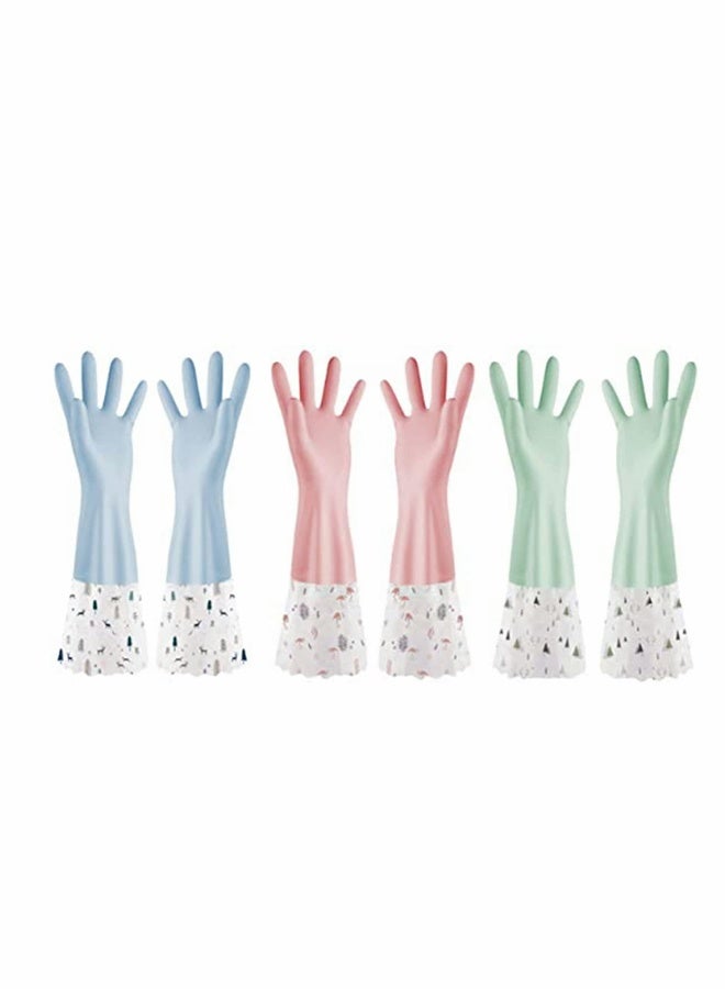 Reusable Waterproof Rubber Cleaning Gloves for Kitchen, Dishwashing, Gardening, Pet Care, and More - Long Sleeve Design, Large Size (3 Pairs) - Image 1