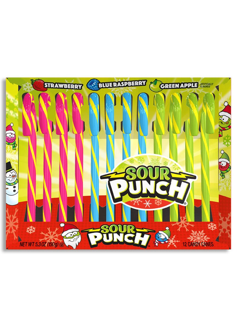 Spangler Sour Punch Assorted 3 Flavor Candy Canes 150g (12 Pcs) - Image 1