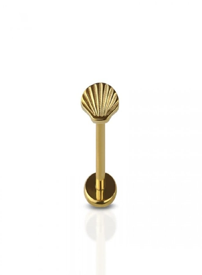 Pierced Owl 16GA F136 Implant Grade Titanium Internally Threaded Seashell Top Labret Stud (Gold Tone) - Image 1