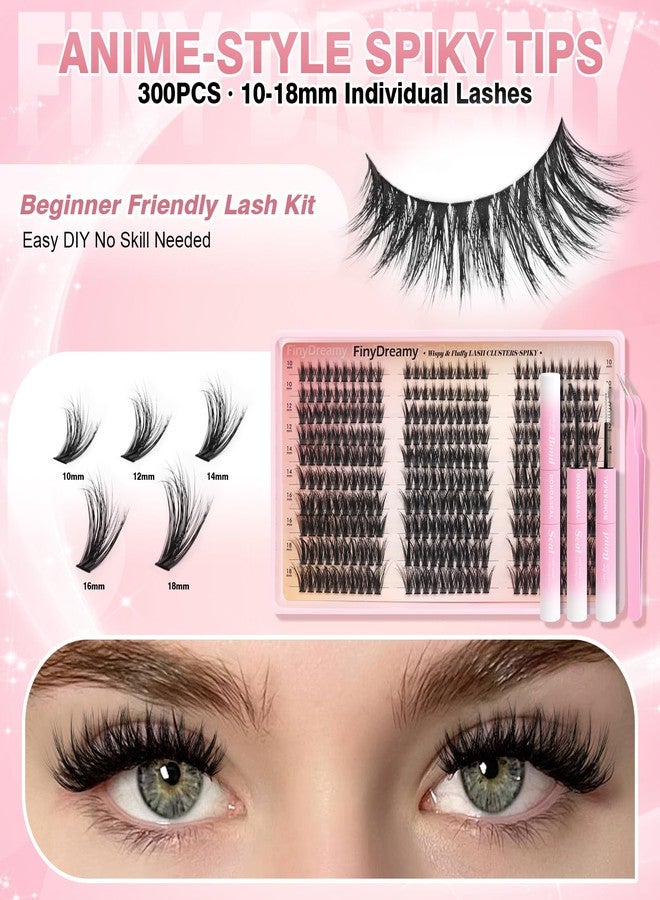 FinyDreamy Manga Lash Clusters Kit with Spiky Wispy Anime Eyelash Clusters Kit Fluffy Individual Lashes Clusters C Curl Volume DIY Fairy Cluster Eyelash Extensions with Bond Seal Tweezers(10-18mm Kit 300PCS） - Image 5