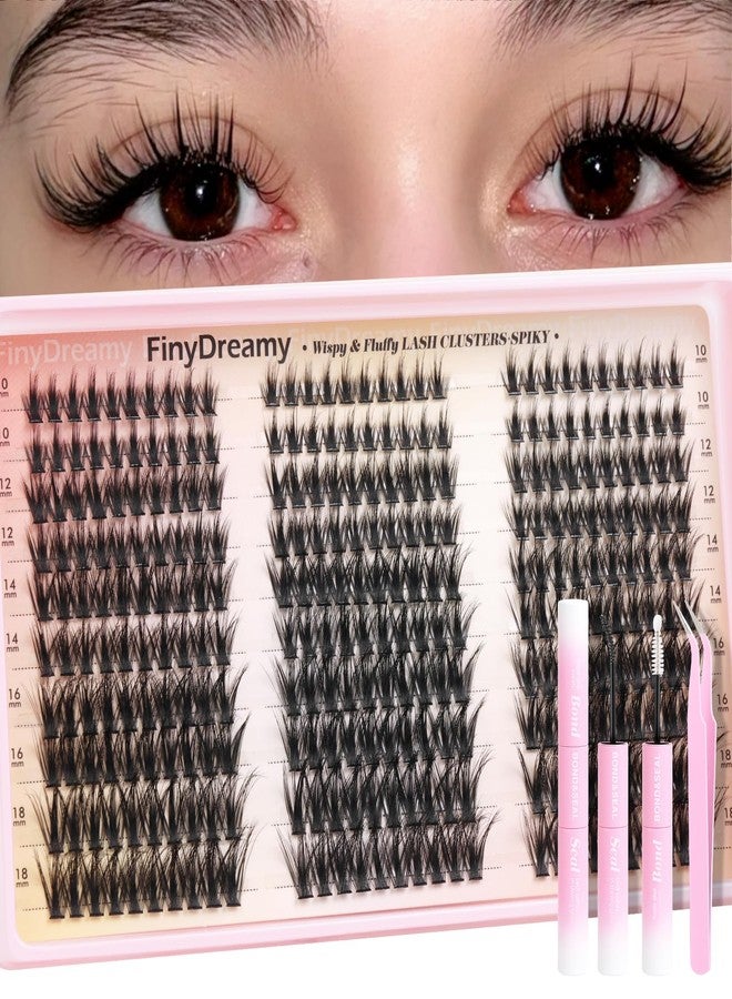 FinyDreamy Manga Lash Clusters Kit with Spiky Wispy Anime Eyelash Clusters Kit Fluffy Individual Lashes Clusters C Curl Volume DIY Fairy Cluster Eyelash Extensions with Bond Seal Tweezers(10-18mm Kit 300PCS） - Image 1