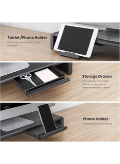 erorex Monitor Stand Riser Klearlook Foldable Computer Monitor Riser Height Adjustable Computer Stand Desk Shelf Riser With Storage Drawer And Tablet Phone Stand For Computer Desktop Laptop Black  - Image 5