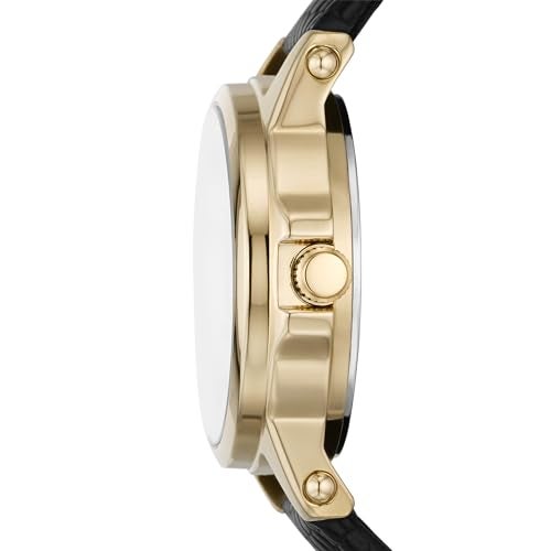 RELIC by Fossil Womens Matilda ThreeHand Date Gold Alloy Metal and Black Leather Band Watch Dainty Gold Watch for Women - Image 3